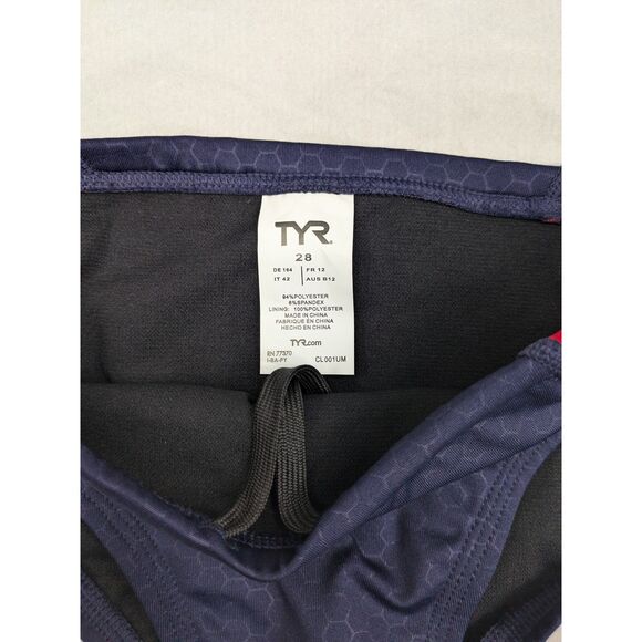 TYR Boys Durafast Hexa Blade Racer Brief Swimsuit Navy and Red sz 28 *NEW* - Picture 3 of 7